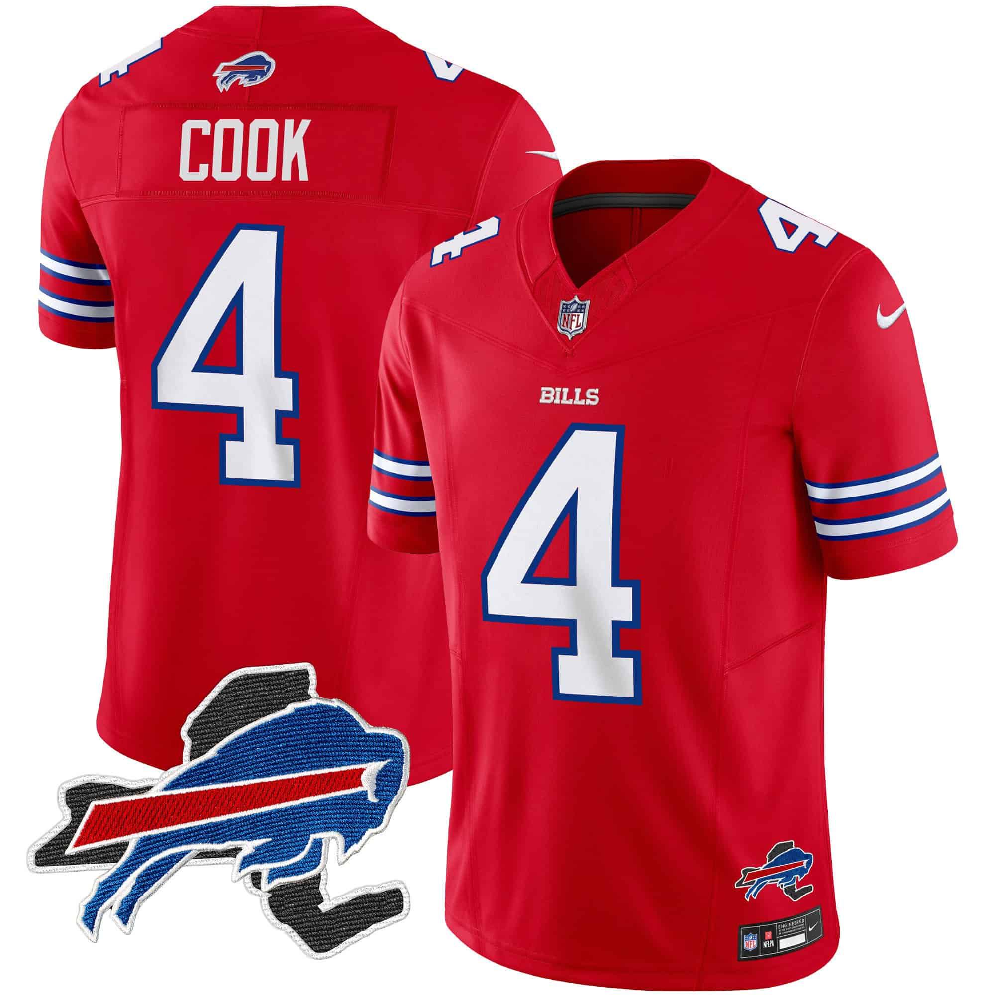 Men Buffalo Bills 4 Cook Red 2024 Nike Patch Vapor Limited NFL Jersey